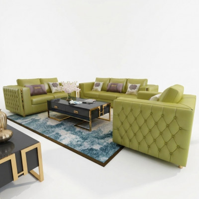 Wunnlandschaft Sofagarnitur 3+2+1 Sëtz Ledersofa Couch Garnitur Chesterfield