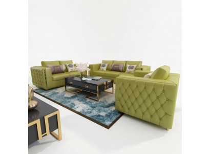 Wunnlandschaft Sofagarnitur 3+2+1 Sëtz Ledersofa Couch Garnitur Chesterfield