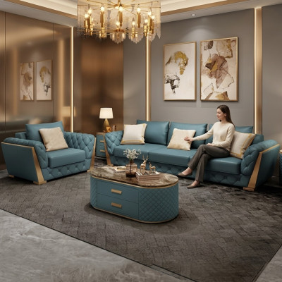 Sofa 3 Sëtz Wohnlandschaft Sofas Couch Polster Garnitur Stoff Modern Lieder
