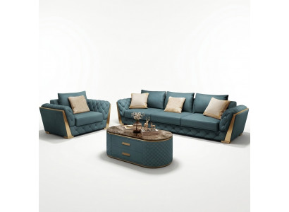 Sofa 3 Sëtz Wohnlandschaft Sofas Couch Polster Garnitur Stoff Modern Lieder
