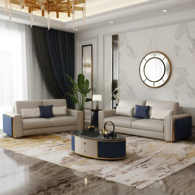 Sofagarnitur 3+2+1 Design Modern Sofas Ledersofa Couch Wunnlandschaft Sofa Sëtz