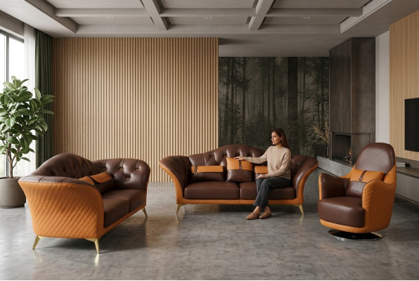Sofa Garnitur 3+2+1 Sëtzer Wunnlandschaft Sofa Couch Polster Garnitur Ledersofa