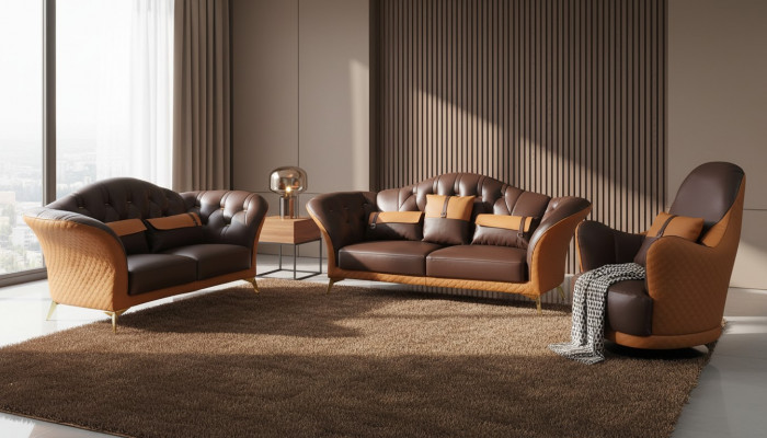 Sofa Garnitur 3+2+1 Sëtzer Wunnlandschaft Sofa Couch Polster Garnitur Ledersofa