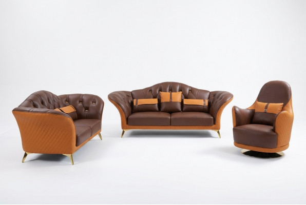 Sofa Garnitur 3+2+1 Sëtzer Wunnlandschaft Sofa Couch Polster Garnitur Ledersofa