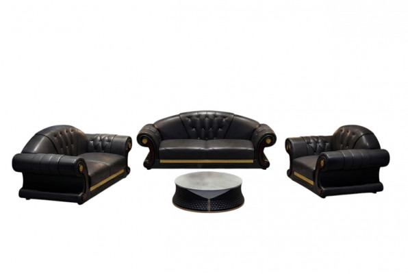 Klassesch Chesterfield Sofa Couch Polster Garnitur Dräisiichter Lieder 3-Sëtzer