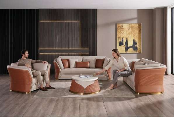 Wunnlandschaft Sofa Polster Sofasëtzung 3+2+1 Sëtzer Niewendësch Couchtisch