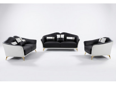 Schwaarz Sofagarnitur 3+2+1 Set Wunnlandschaft Sofa Couch Garnitur Ledersofa Nei
