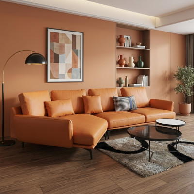 Eckcouch Orange L-Form Wunnlandschaft Sofa Canapé Polster Eck Garnitur Lieder Sofaen