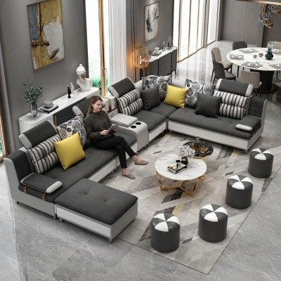 Ecksofa U-Form Wunnlandschaft Canapé Couch Polster Garnitur Stoff Canapéen Lieder Nei