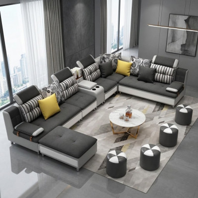 Ecksofa U-Form Wunnlandschaft Canapé Couch Polster Garnitur Stoff Canapéen Lieder Nei