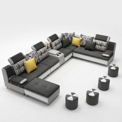 Ecksofa U-Form Wunnlandschaft Canapé Couch Polster Garnitur Stoff Canapéen Lieder Nei