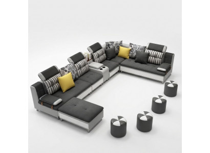 Ecksofa U-Form Wunnlandschaft Canapé Couch Polster Garnitur Stoff Canapéen Lieder Nei