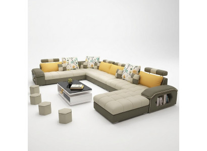 Eck Ecksofa U-Form Wunnlandschaft Sofa Couch Garnitur Polster Stoff Sofas Lieder