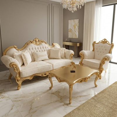 Sofaensemble 3+3+1 Sëtz Chesterfield Barock Stil Ensemble Set 3 Deeler Sofa