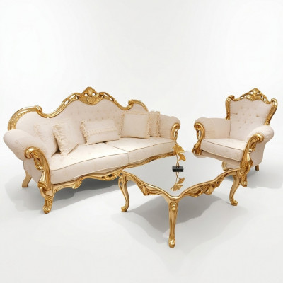 Chesterfield Luxus Sofa-Garnitur 3+1+1 Sëtzer Relax Fauteuil Canapé 3-deel. Textil Nei