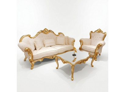 Chesterfield Luxus Sofa-Garnitur 3+1+1 Sëtzer Relax Fauteuil Canapé 3-deel. Textil Nei