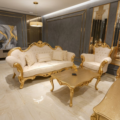 Sofa 3+3 Sëtzer Chesterfield Luxus Sofa 2tlg. Sofagarnitur Klassesch Miwwel Neit