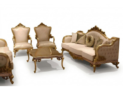 Klassesch Sofagarnitur 311 Sëtzer Couchgarnitur Holz Fauteuil Textil Komplett Nei