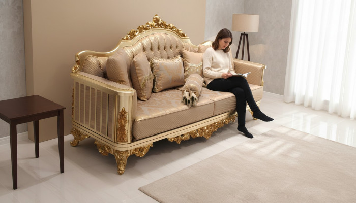 Soffagarnitur 3+3+1 Sëtzer Textil Komplett Set Sofa Fautëuil Holz Chesterfield
