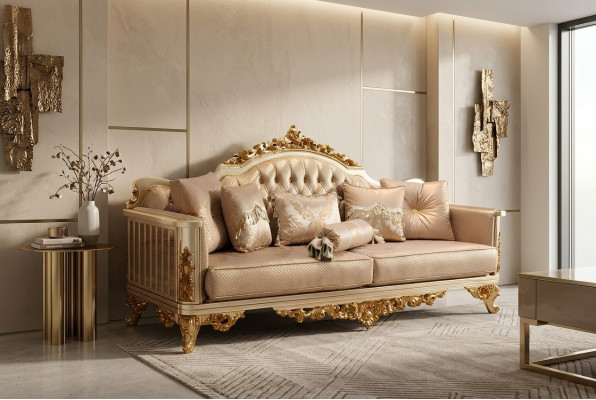 Soffagarnitur 3+3+1 Sëtzer Textil Komplett Set Sofa Fautëuil Holz Chesterfield