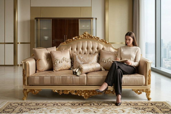 Chesterfield Sofa Set 3+1+1 Grupp Komplett Set Sëtz Sofa Gold Textil Garnitur
