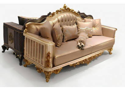 Chesterfield Sofa Set 3+1+1 Grupp Komplett Set Sëtz Sofa Gold Textil Garnitur