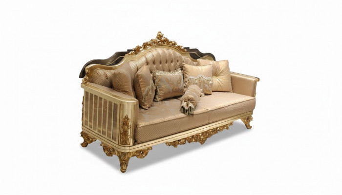 Luxus Sofa 3 Plazéier Textil Sofa Gold Design Miwwel 3er Chesterfield Polster Neu