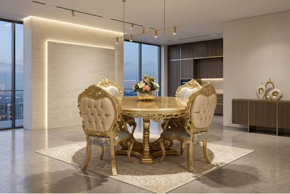 Luxus Iessdësch Ronn Design Dësch klassesch Iesszëmmer Dëscher Miwwelen Gold Nei