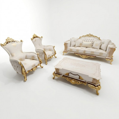 Sofagarnitur 311 + Couchtisch Holz Wunnzëmmer Luxus Sofa Chesterfield Stoff Nei
