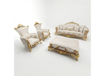 Sofagarnitur 311 + Couchtisch Holz Wunnzëmmer Luxus Sofa Chesterfield Stoff Nei