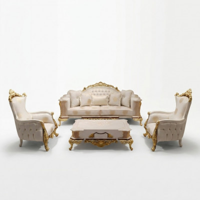 Sofagarnitur 3311 Sëtzer Canapé Wunnzëmmer Set Chesterfield Fotell Textil Nei