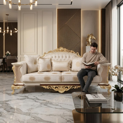 Dreisëtzer Design Sofa 3 Sëtzer Couchen Textil Chesterfield Sofa 3er Stoff Nei