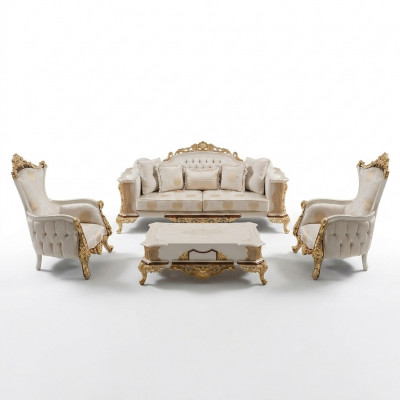Soffagarnitur 3+1 Setzer Sofa Set Komplett Textil Holz Wunnzëmmer Luxus Sofa Neit