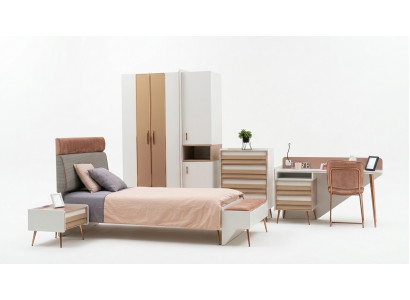 Komplett Jugendzëmmer Kannerzëmmer Set Kleederschaf Kommode Schreifdësch 6 Stéck.