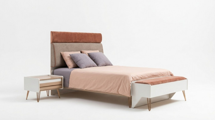 Kannerzëmmer Set Bett + Nuetsdësch + Bänk Modern Set Bett 3tlg. Bänk Komplett