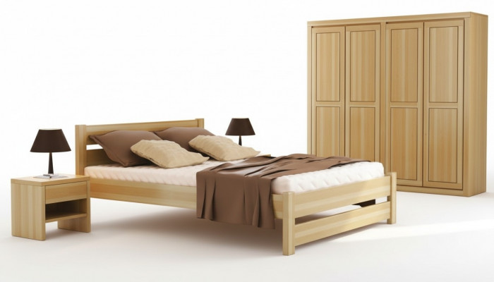Schlofkummer 3-stéck Set Bett Nuetsdëscher 2x Better Eechte Holz Massivholz