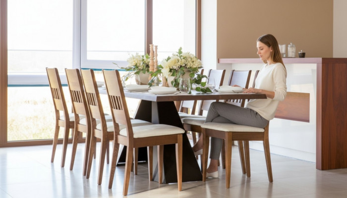 Iessdësch Holz Still 7tlg Lehnstull Grupp Iesszëmmer Garnitur Stull Set Dësch Nei