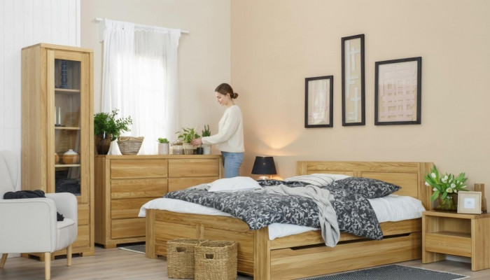 Schlofzëmmer Holzbett Echt Holz Bett Better Hotel 180x200 cm Stil Massiv Miwwelen