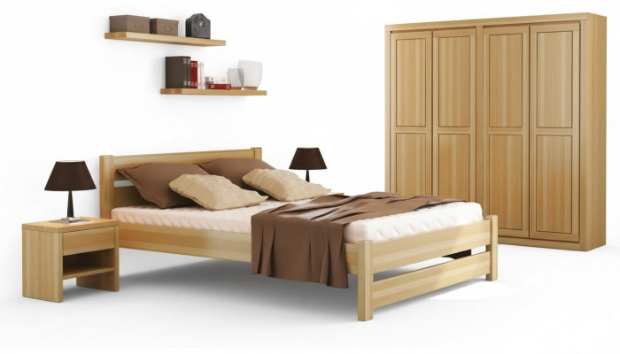 Schlofzëmmer Set Komplett 5tlg. Bett Richteg Nuetsdëscher Massiv Holz Miwwelen Nei