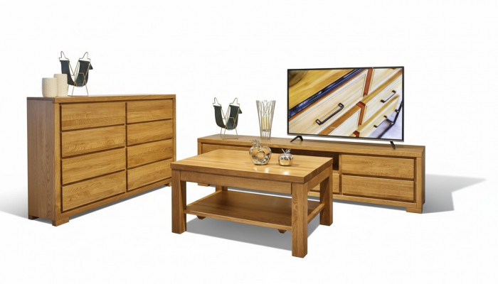 Wunnzëmmer Holz Miwwelen Set Massive Komoud Säiteboard Herrenzëmmerdësch RTV 3-Teile Set Nei