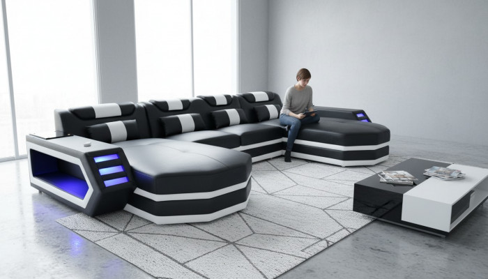 Liederdivan Sofa Modern Polster Lieder Wunnlandschaft Design Ecksofa Couch Stoff