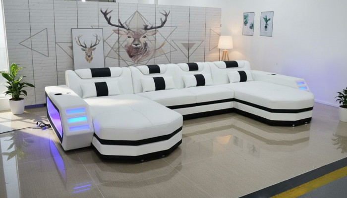 Ledercouch Sofa Modern Polsterstol Wohnlandschaft Design Eckcouch Couch Wäiss