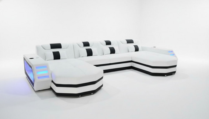 Ledercouch Sofa Modern Polsterstol Wohnlandschaft Design Eckcouch Couch Wäiss