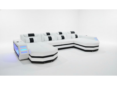 Ledercouch Sofa Modern Polsterstol Wohnlandschaft Design Eckcouch Couch Wäiss