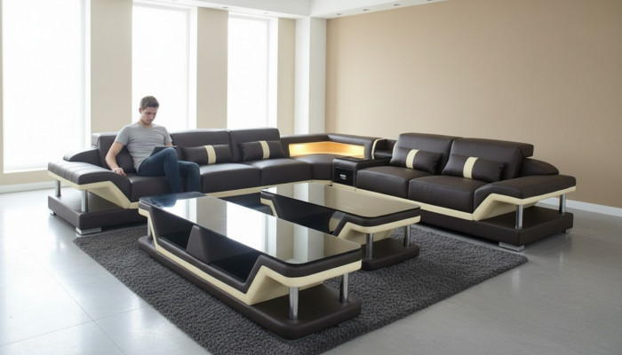 Moderne Design Wunnlandschaft Canapé Ecksofa gepolstert Couch RTV Dësch Lieder.