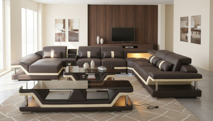 Moderne Design Wunnlandschaft Canapé Ecksofa gepolstert Couch RTV Dësch Lieder.