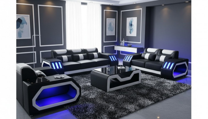 Sofagarnitur Couch Set 3+2+1 + Dësch Liederdivan Sëtz Beliichtete Design Polster