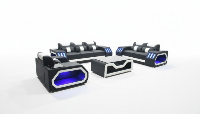 Sofagarnitur Couch Set 3+2+1 + Dësch Liederdivan Sëtz Beliichtete Design Polster