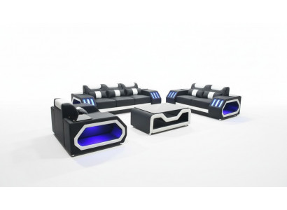 Sofagarnitur Couch Set 3+2+1 + Dësch Liederdivan Sëtz Beliichtete Design Polster