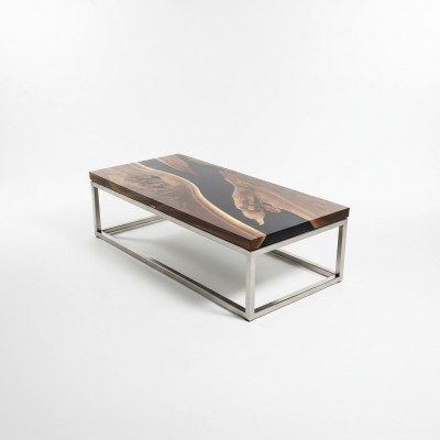 Floss Dësch Epoxidharz Couchtisch Eechte Holz Massiv Dëscher 120x60